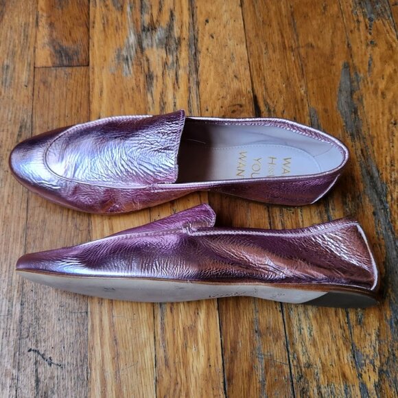 ZVELLE V Metallic Pink Crinkle Leather Moccasin Loafers - Picture 6 of 14